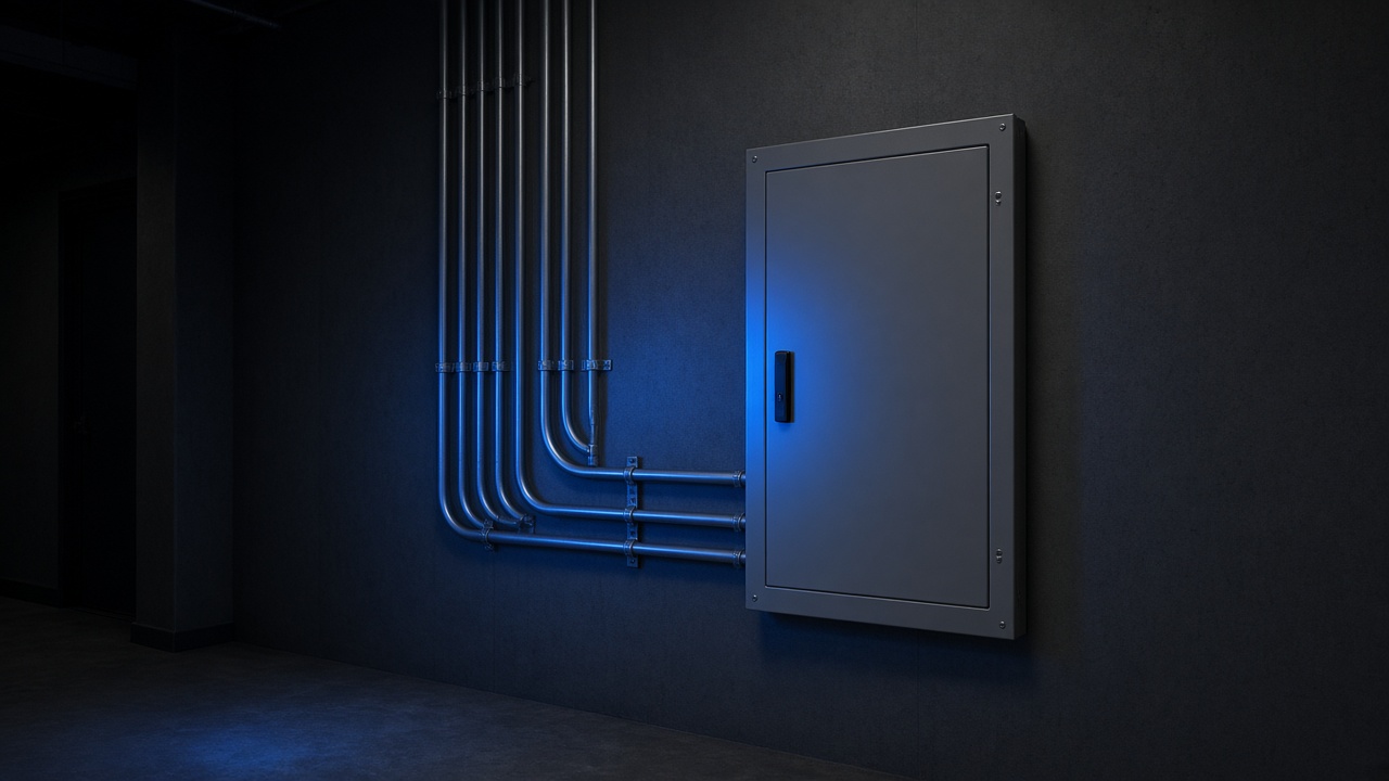 Electrical panel and conduit in a dim work space